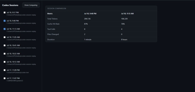 Codex Session Replay – screenshot 2