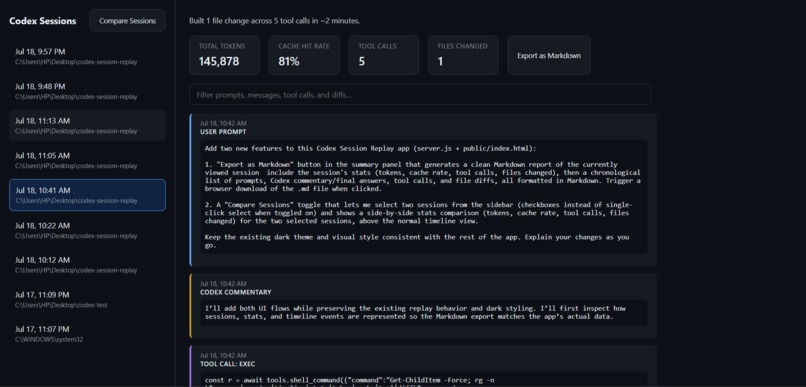 Codex Session Replay – screenshot 4