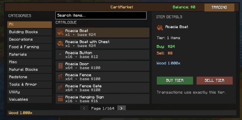 CartiMarket- Minecraft Economy Mod – screenshot 2