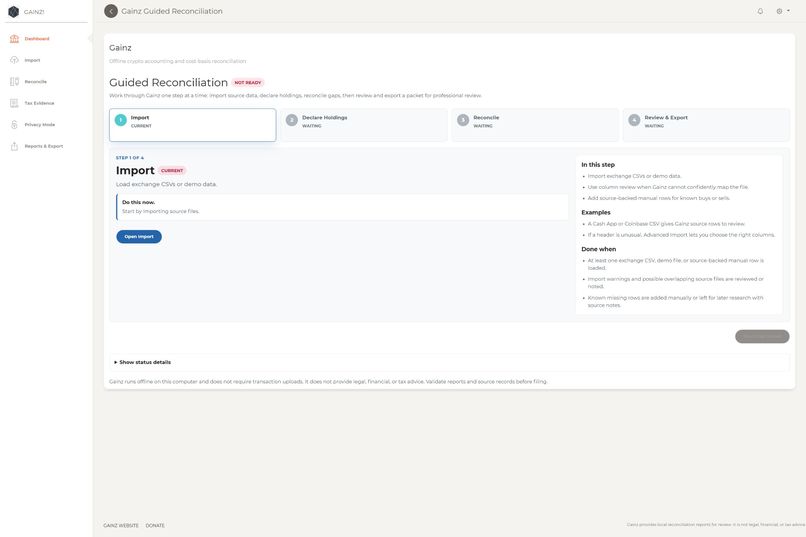 Gainz: Private Crypto Tax Reconciliation – screenshot 1