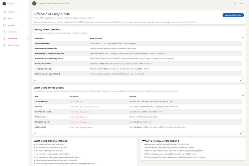 Gainz: Private Crypto Tax Reconciliation – screenshot 2