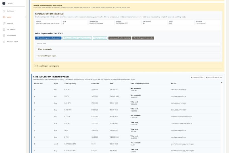 Gainz: Private Crypto Tax Reconciliation – screenshot 5