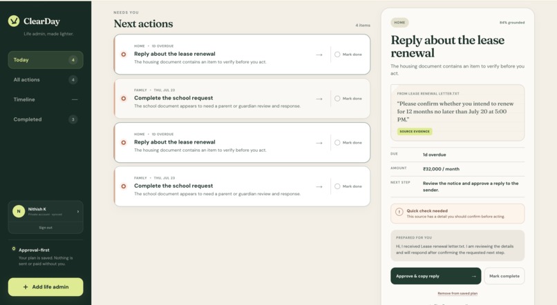 ClearDay — Life Admin Autopilot – screenshot 4