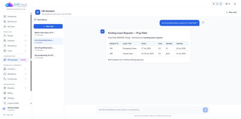EmpCloud HR Assistant – screenshot 1
