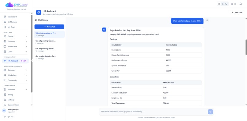 EmpCloud HR Assistant – screenshot 2
