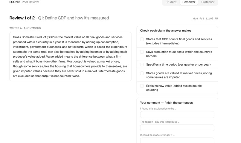 AI-native peer review for coursework in higher education – screenshot 5