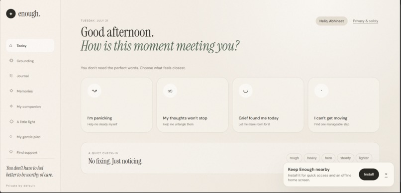 Enough - A Gentle AI Companion – screenshot 1
