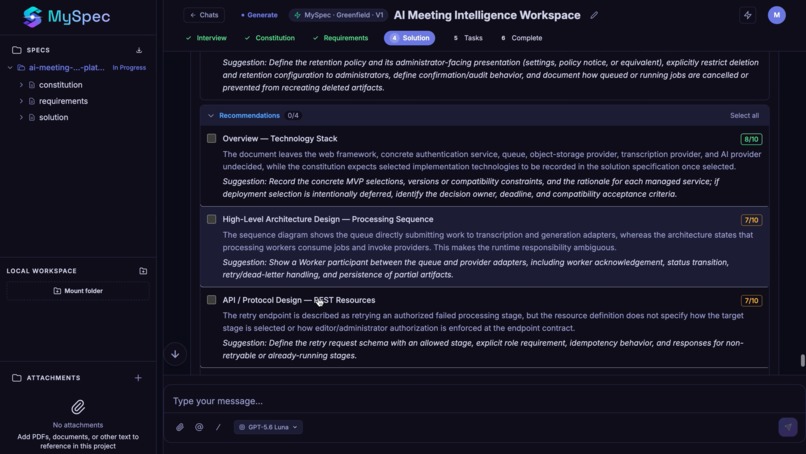 MySpec – screenshot 1