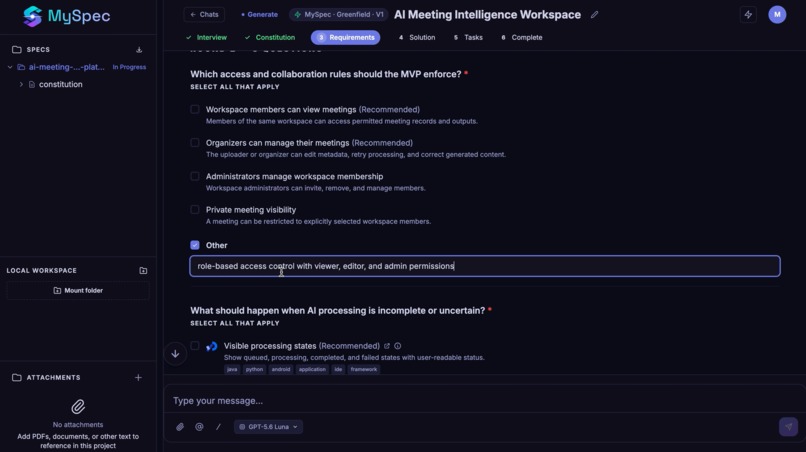 MySpec – screenshot 2
