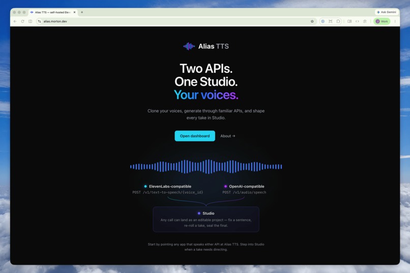 Alias TTS: one server, two APIs, your voices – screenshot 1
