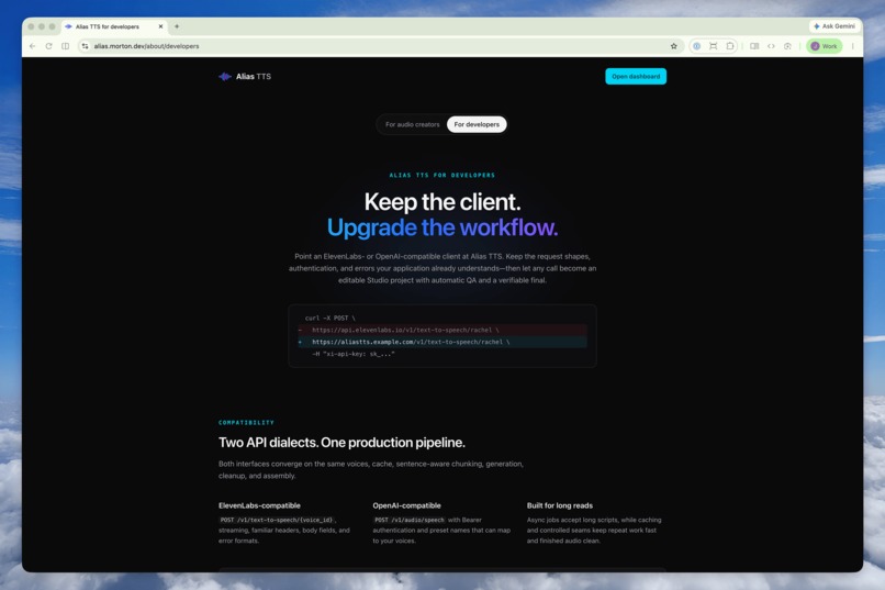 Alias TTS: one server, two APIs, your voices – screenshot 3