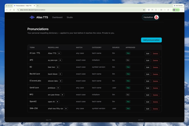 Alias TTS: one server, two APIs, your voices – screenshot 6