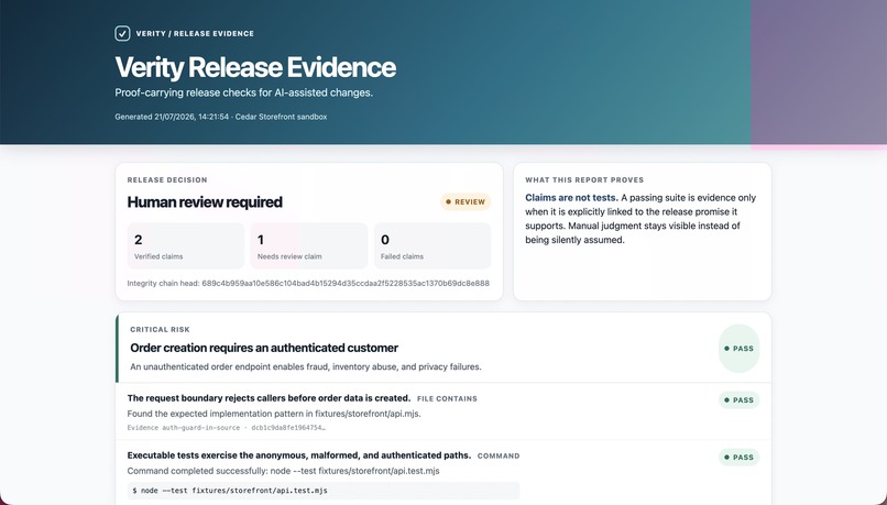 Verity: Proof-Carrying Release Gates – screenshot 1