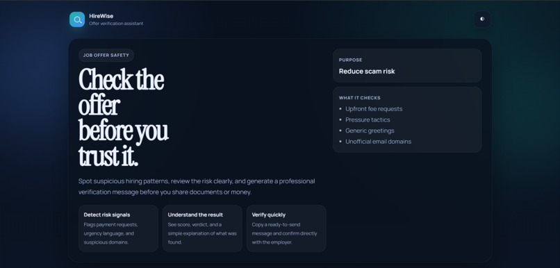 HireWise: ML-Powered Job Scam Detection – screenshot 1