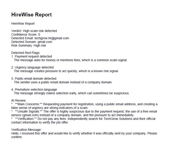 HireWise: ML-Powered Job Scam Detection – screenshot 5