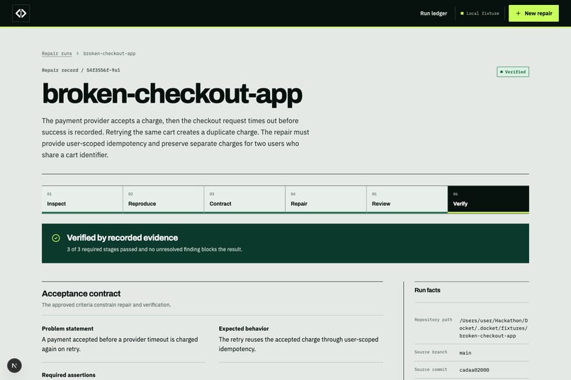 Docket : Evidence-First AI Repair Verification – screenshot 2