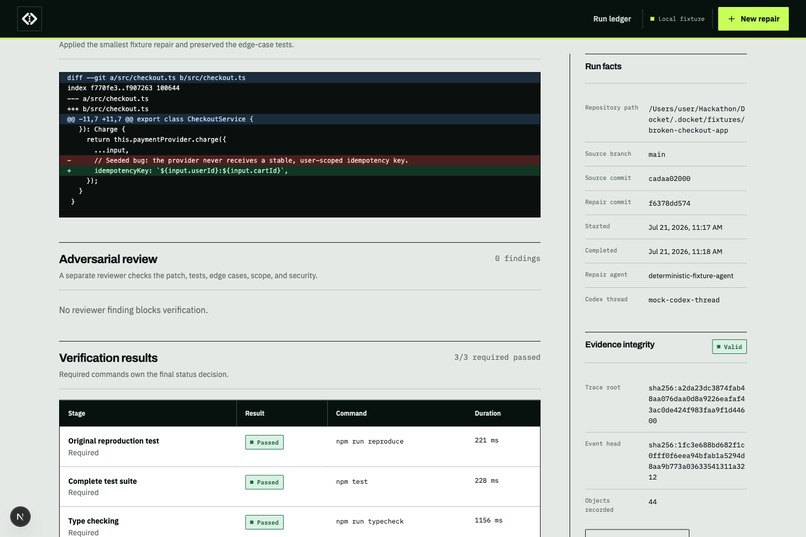 Docket : Evidence-First AI Repair Verification – screenshot 3