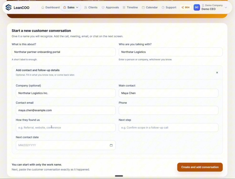 LeanCOO Pre-contract Workspace – screenshot 1