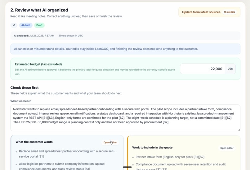 LeanCOO Pre-contract Workspace – screenshot 4