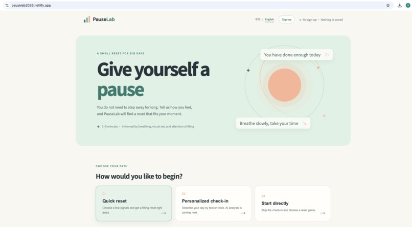 PauseLab: Instant 1–5 Min Workplace Resets – screenshot 1