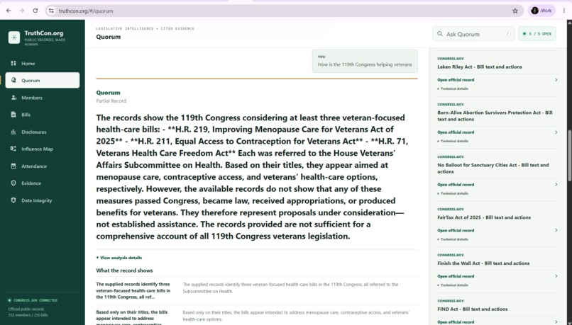 TruthCon: The Congressional Intelligence Engine – screenshot 3