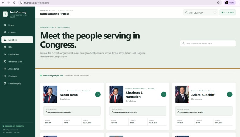TruthCon: The Congressional Intelligence Engine – screenshot 4