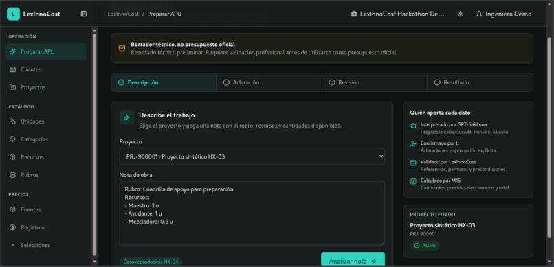 LexInnoCost – screenshot 1