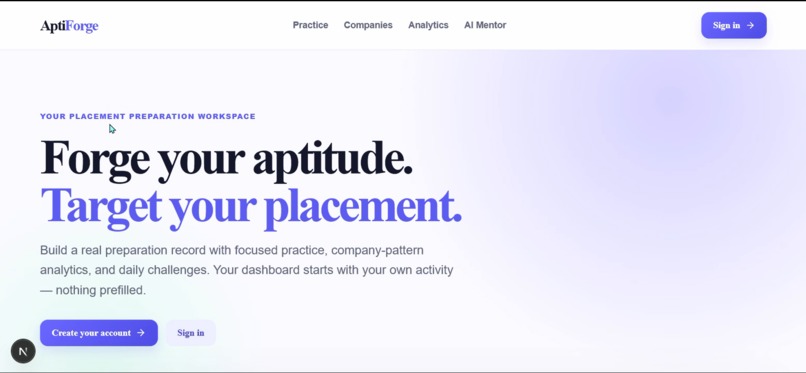 AptiForge: AI-Powered Placement Aptitude Preparation – screenshot 1