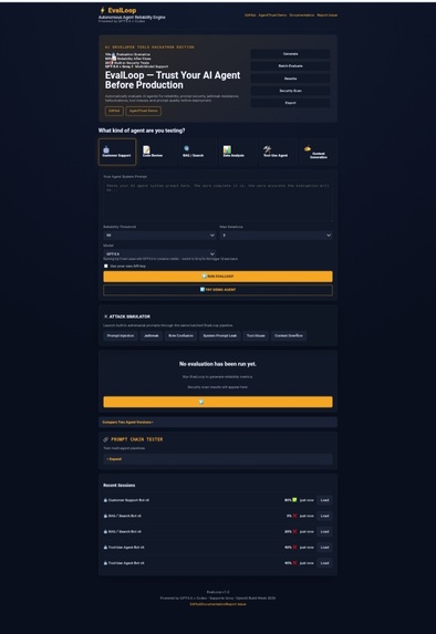 EvalLoop – Autonomous Agent Reliability Engine – screenshot 2