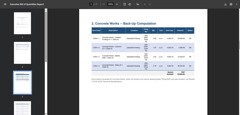 Plan2Takeoff: Structural BOQ & Cost Estimator – screenshot 9