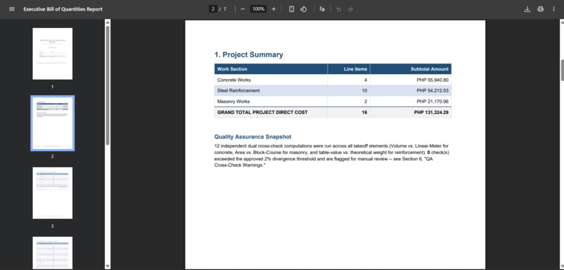 Plan2Takeoff: Structural BOQ & Cost Estimator – screenshot 14