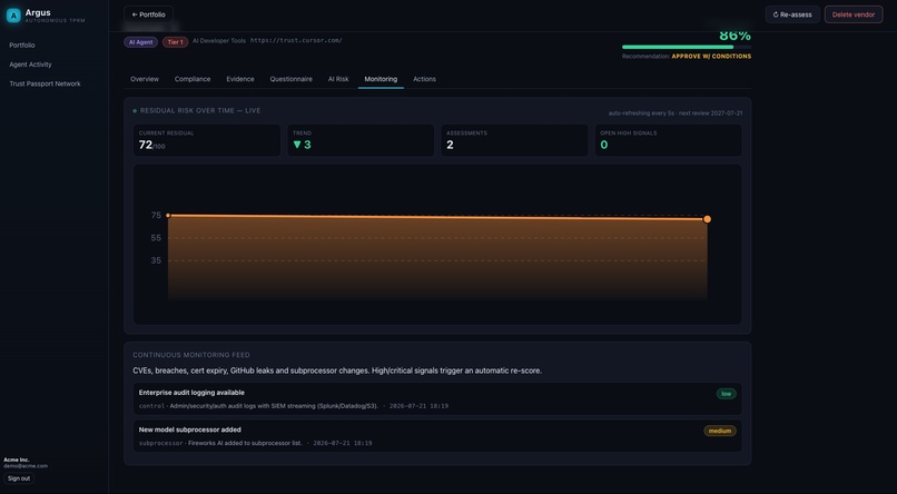 Argus — Autonomous Third-Party Risk Management Workforce – screenshot 2