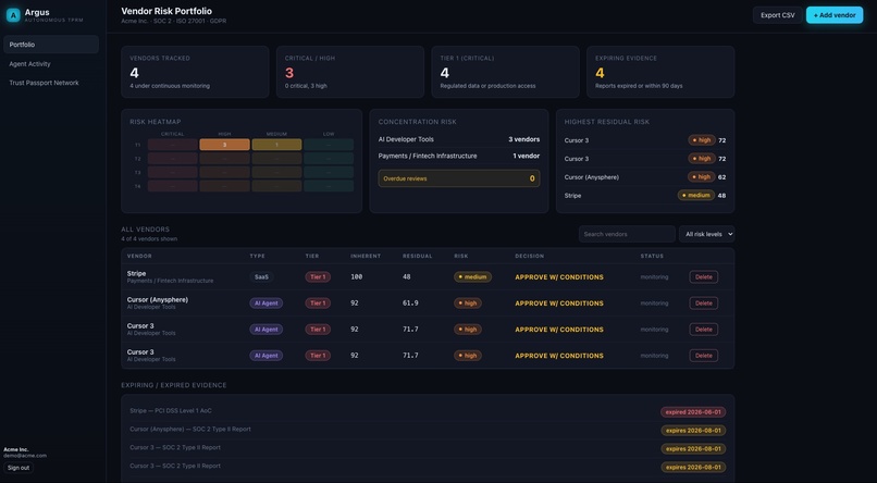 Argus — Autonomous Third-Party Risk Management Workforce – screenshot 4