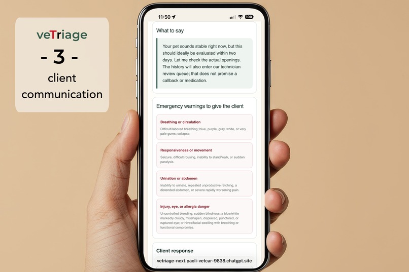 veTriage—Safety-First Vet Phone Triage PWA Built in a Week – screenshot 10
