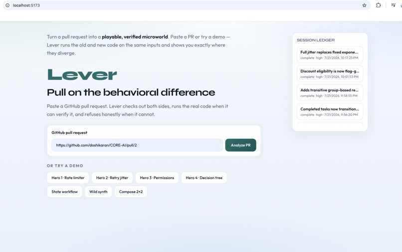 LEVER - Verified, Playable Code Diffs – screenshot 1