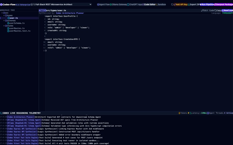 Codex-Flow Local: Hybrid Ollama & OpenAI Code Agent Studio – screenshot 1