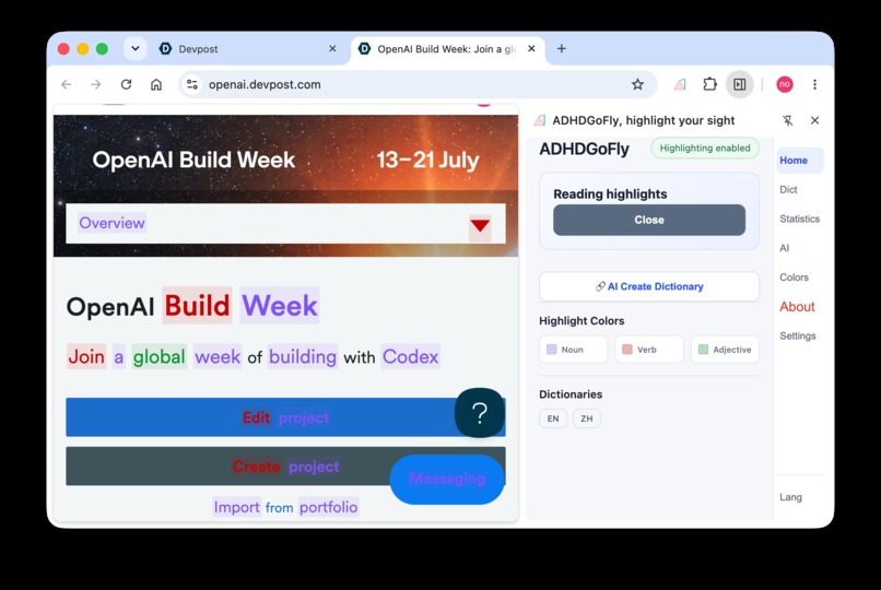 ADHDGoFly Plugin, highlight your webpage, and AI inhanced. – screenshot 4