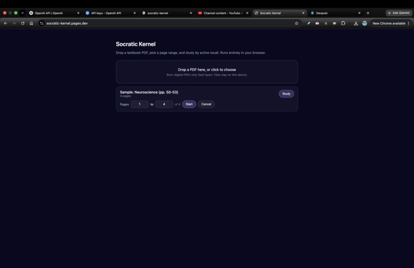 Socratic Kernel — AI Active Recall and Voice Study from PDF – screenshot 1
