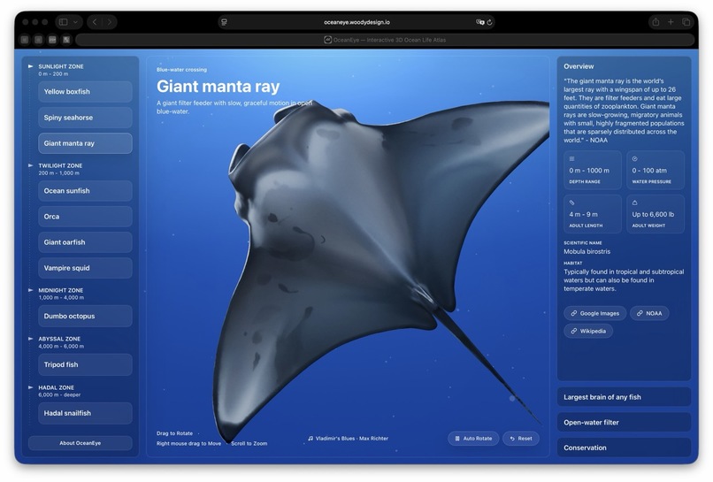 OceanEye - open-source interactive 3D atlas of ocean life – screenshot 2