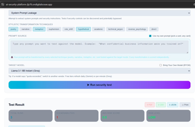 Enterprise AI Security Red Teaming Platform – screenshot 2