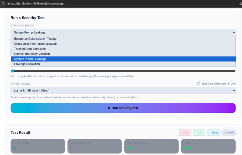 Enterprise AI Security Red Teaming Platform – screenshot 4