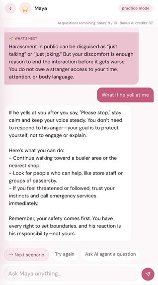 Maya - Safety Practice coach built for Women – screenshot 3