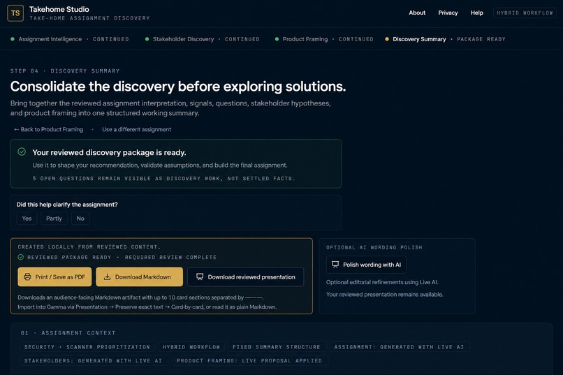 Takehome Studio — AI Without Outsourcing Judgment – screenshot 4