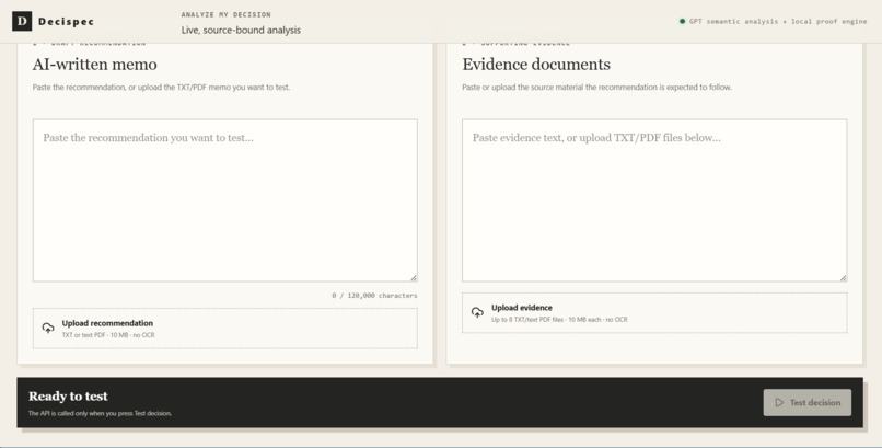 DECISPEC – screenshot 1