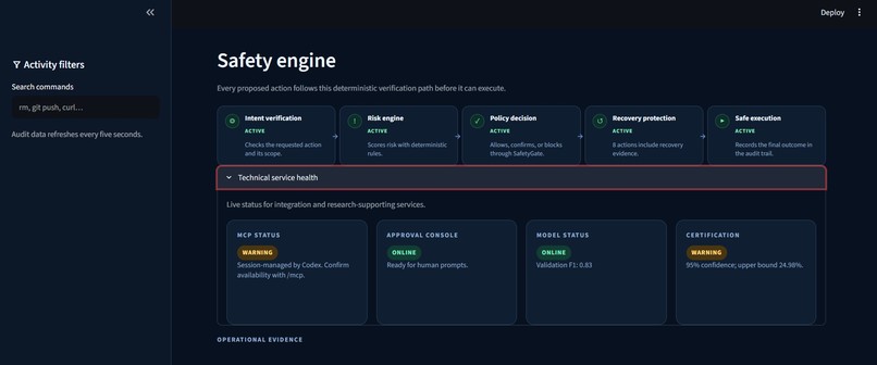 SafeAgent: AI Action Verification Platform – screenshot 1