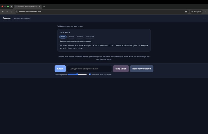 Beacon — Voice-to-Plan Concierge – screenshot 1