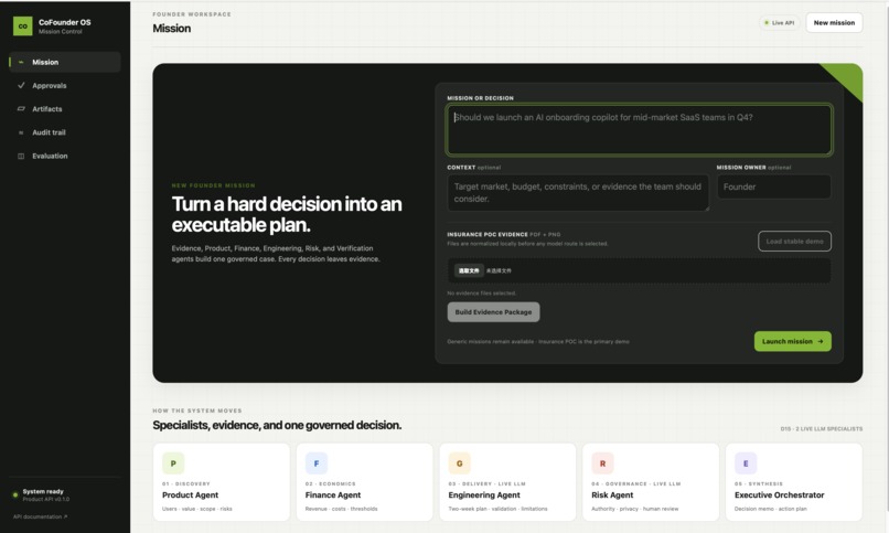 Co-founder OS — Founder Mission Control – screenshot 1