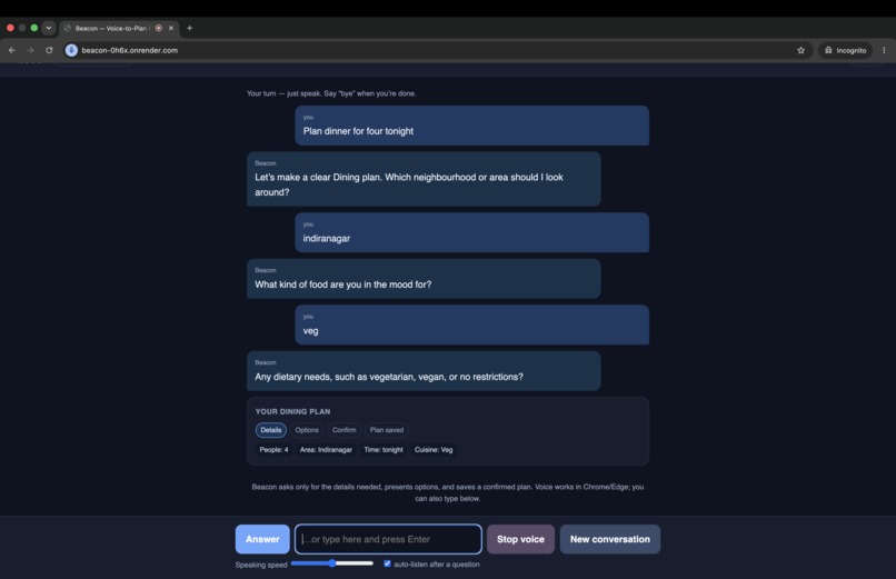 Beacon — Voice-to-Plan Concierge – screenshot 2