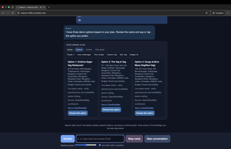 Beacon — Voice-to-Plan Concierge – screenshot 3