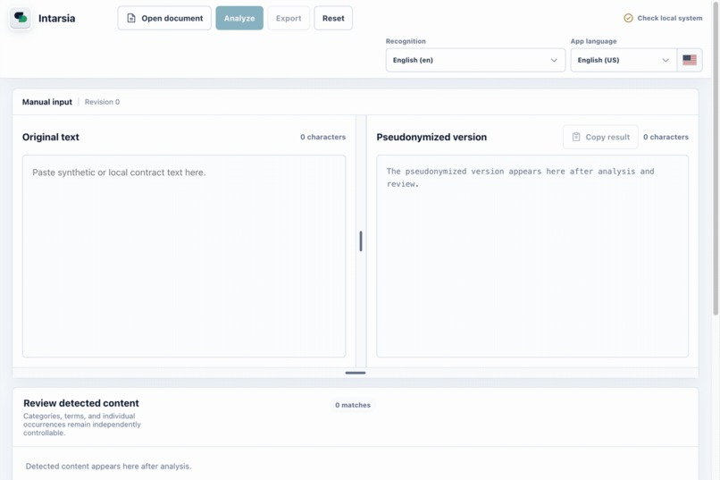 Intarsia - local pseudonymization for business documents – screenshot 1